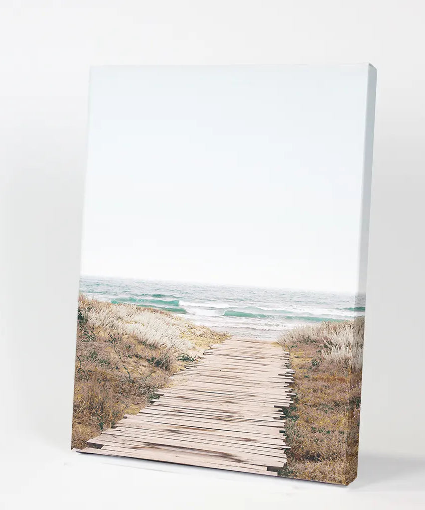 Beige Strandweg Wanddekoration. Moderner Boho-Druck