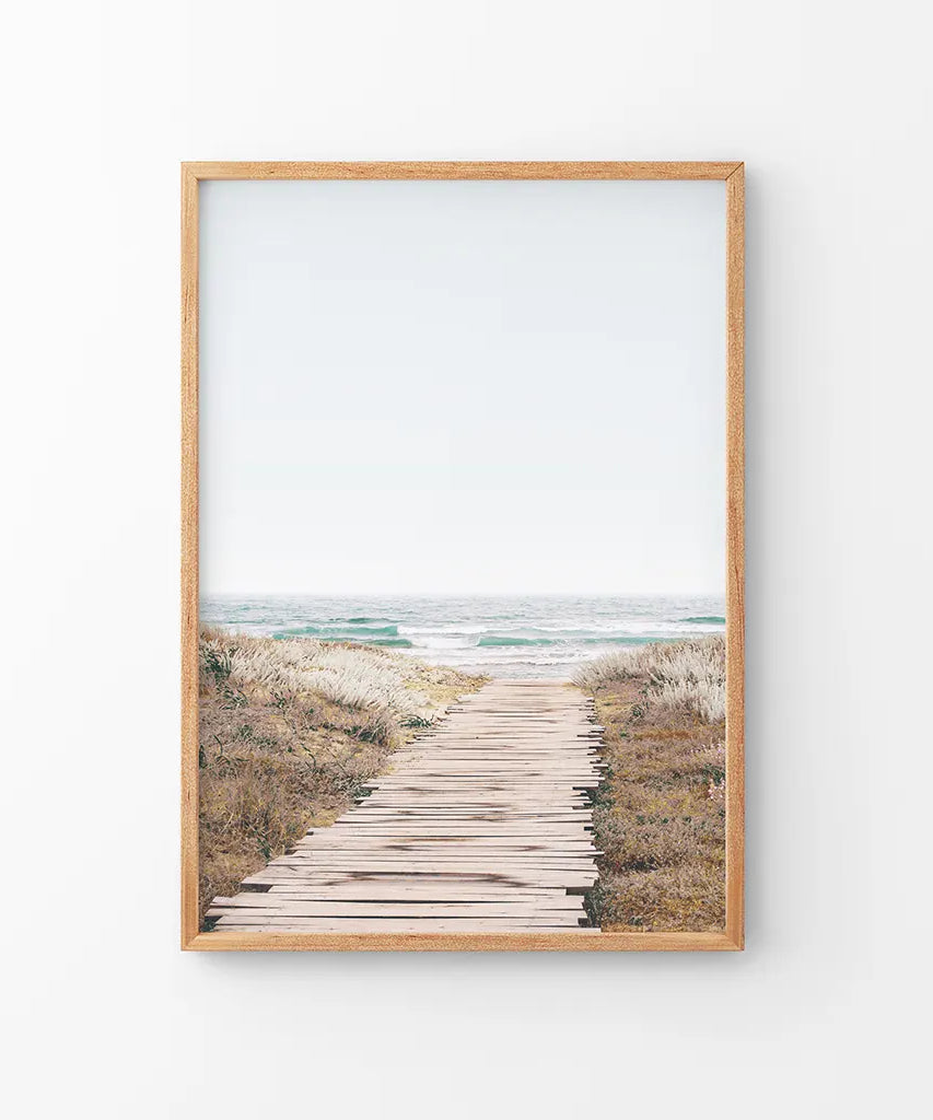Beige Strandweg Wanddekoration. Moderner Boho-Druck
