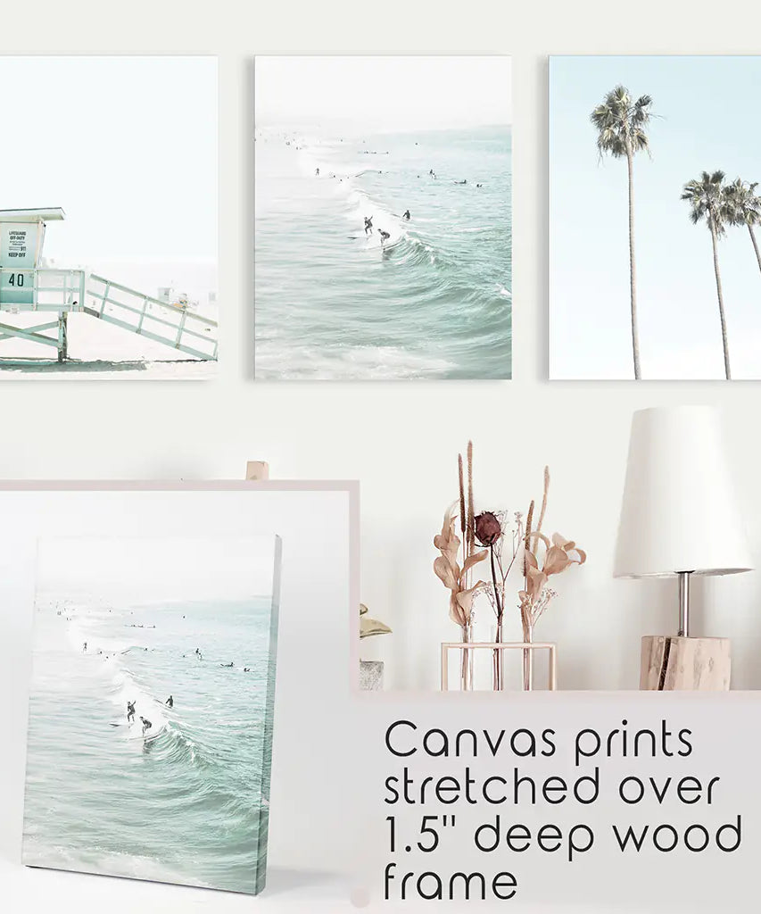 California Coastal Set of 3 Prints. Lifeguard, Surfers, Palms