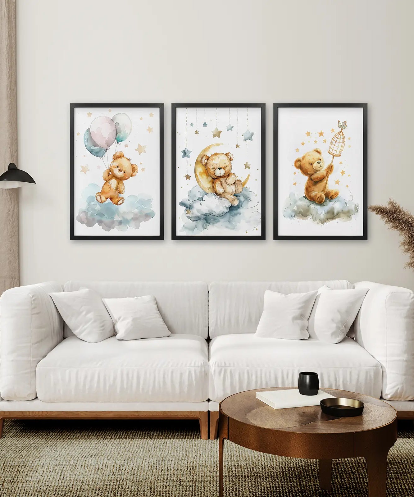 3-teiliges Dekorationsset mit Teddybären und Luftballon-Print