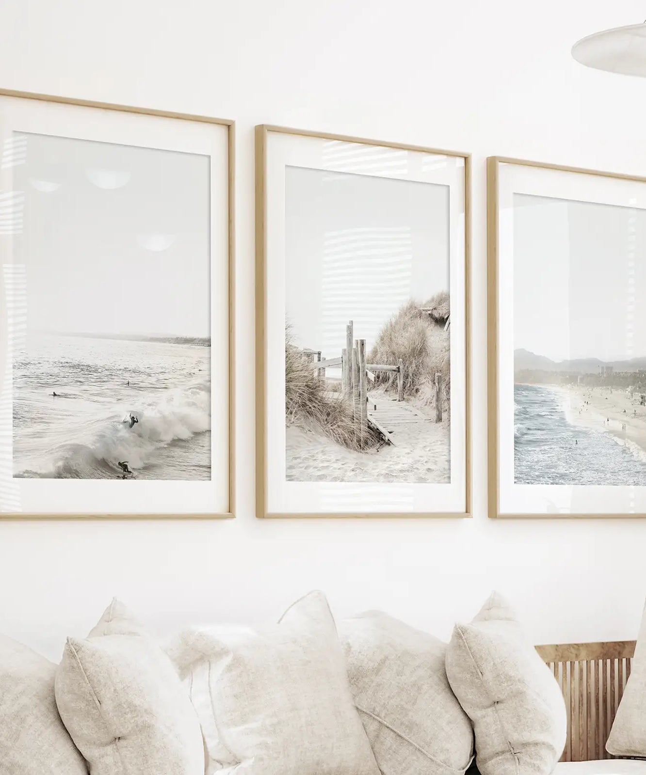 3 Piece Coastal Landscape. Waves, Surfers, Beach Pathway