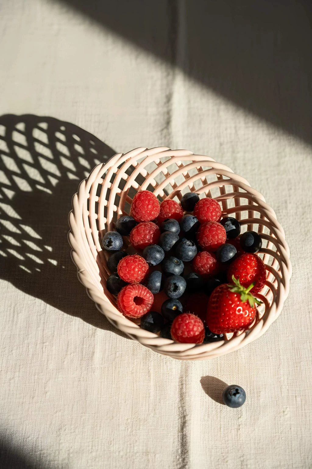 Hand-Woven Ceramic Basket -Small Oval Porcelain Dish in White, Beige & Pink