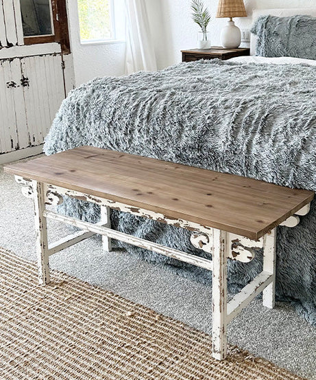 Bank aus Holz im Used-Look, Weiß lackiert