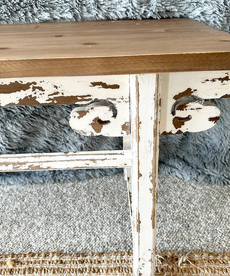 Bank aus Holz im Used-Look, Weiß lackiert
