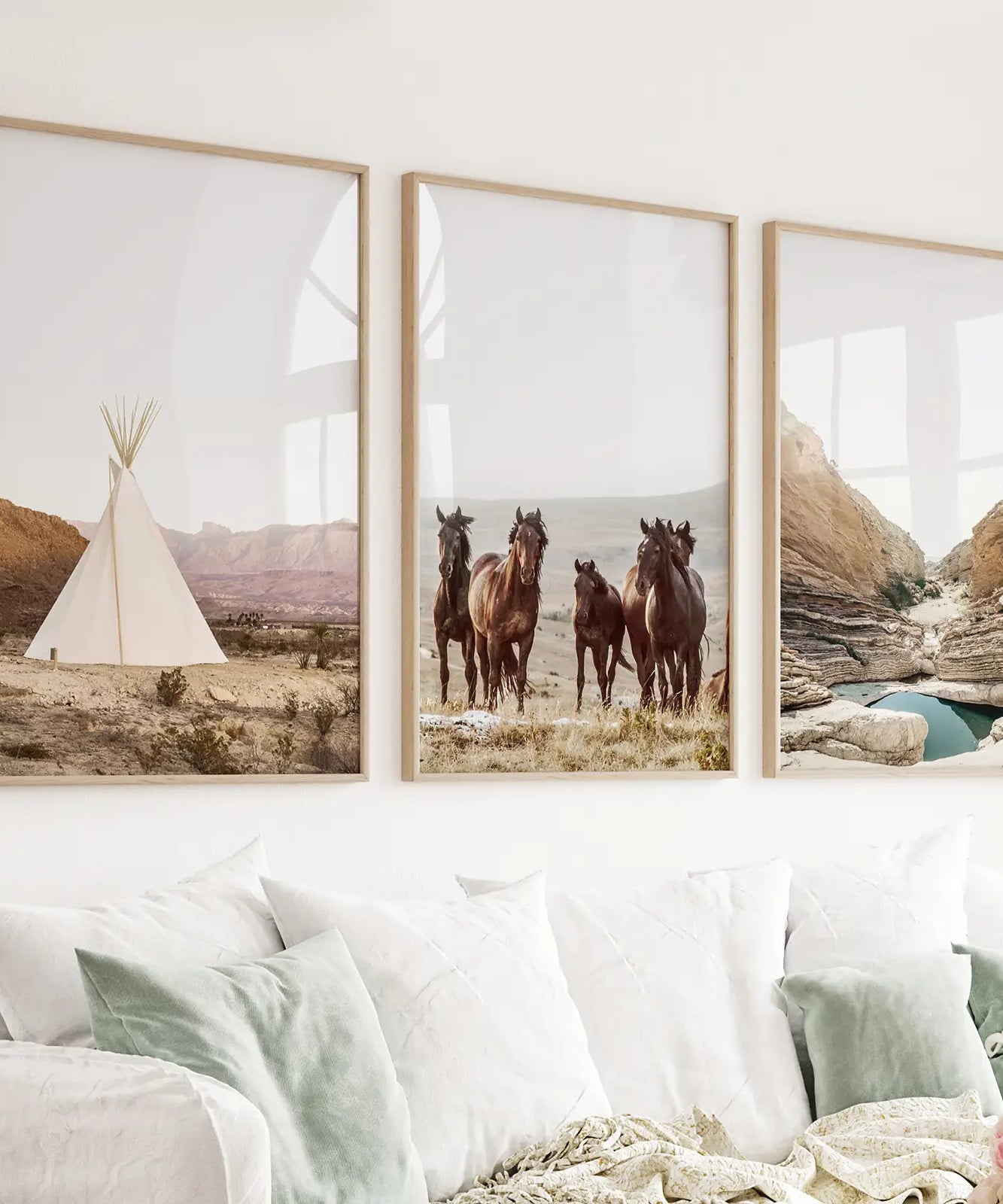 Native American Desert Landscape. Wall Art Set of 3 Prints