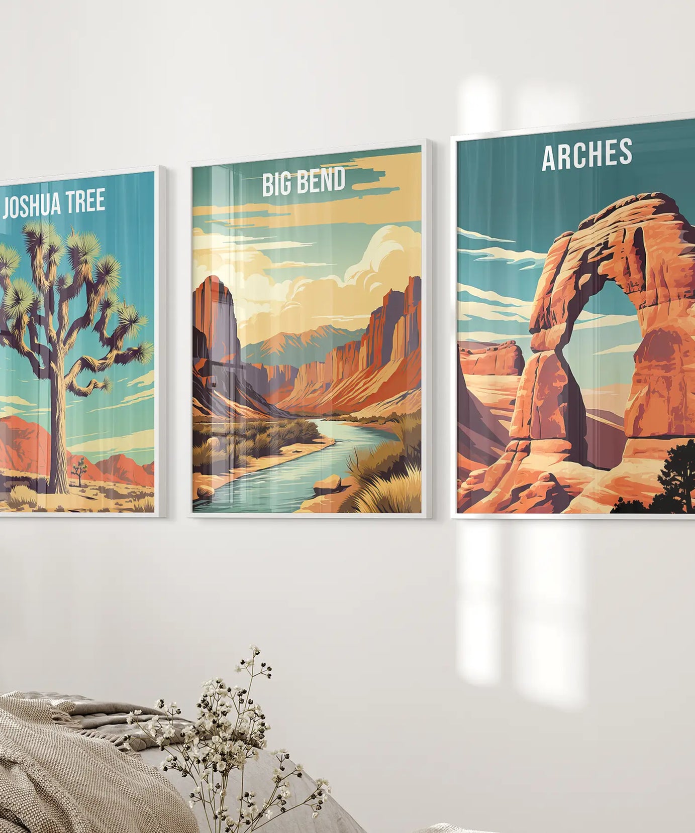 3-teilige USA Nationalpark Kunst. Big Bend, Arches, Joshua Tree