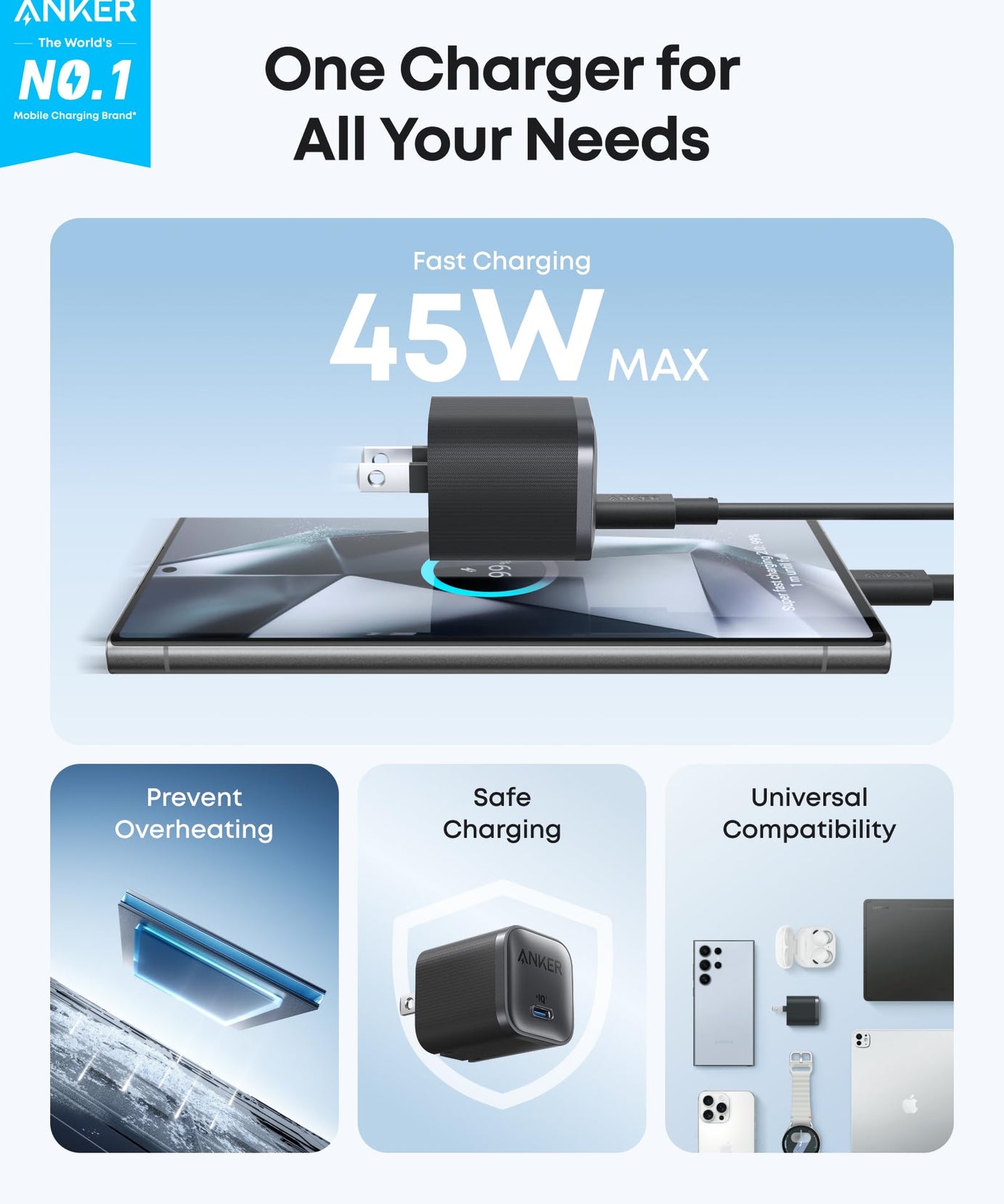 Anker Nano Charger (45W) with USB-C to USB-C Cable