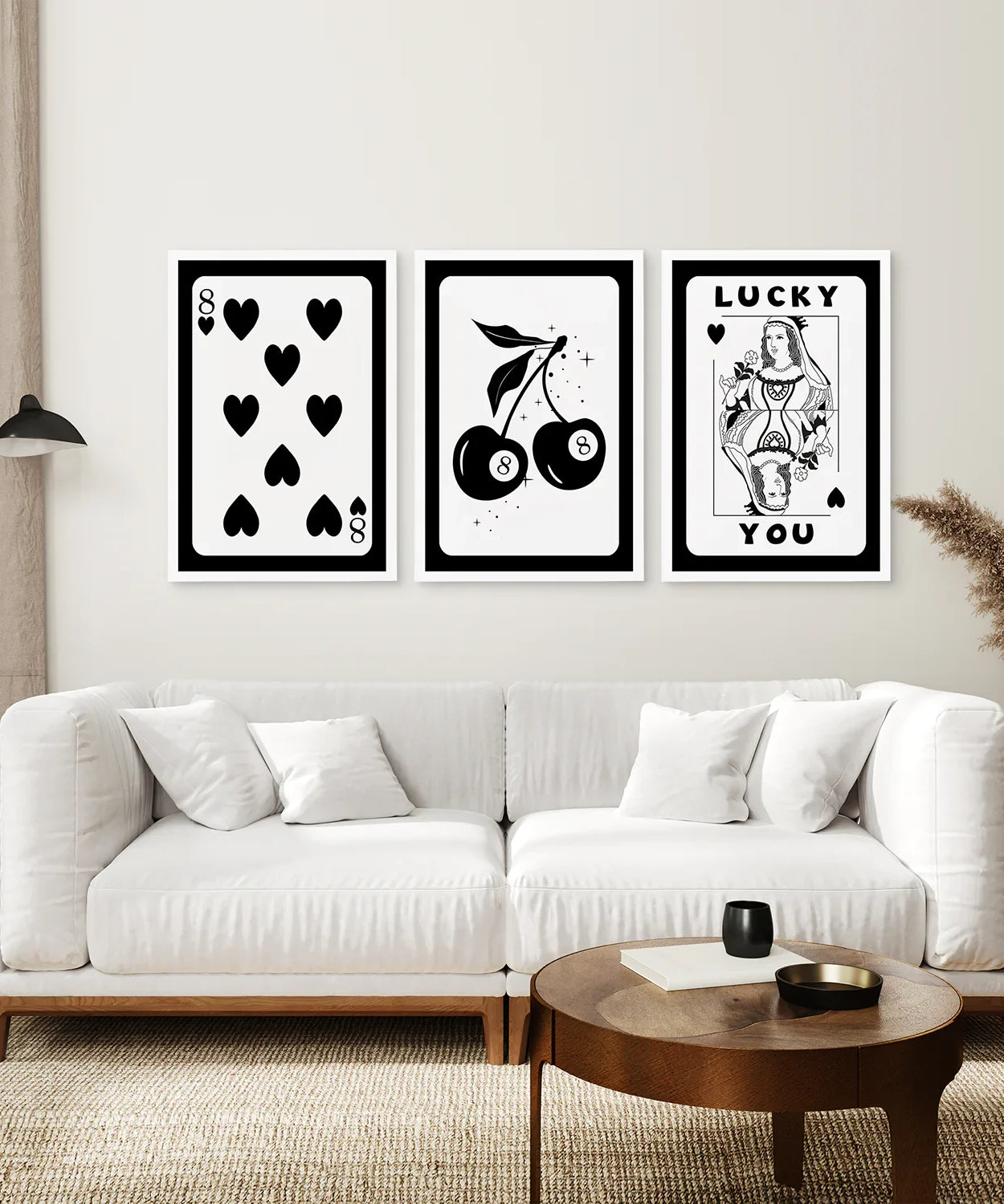 Schwarze und weiße 8-Ball Kirsch-Kunstdrucke (3er-Set)