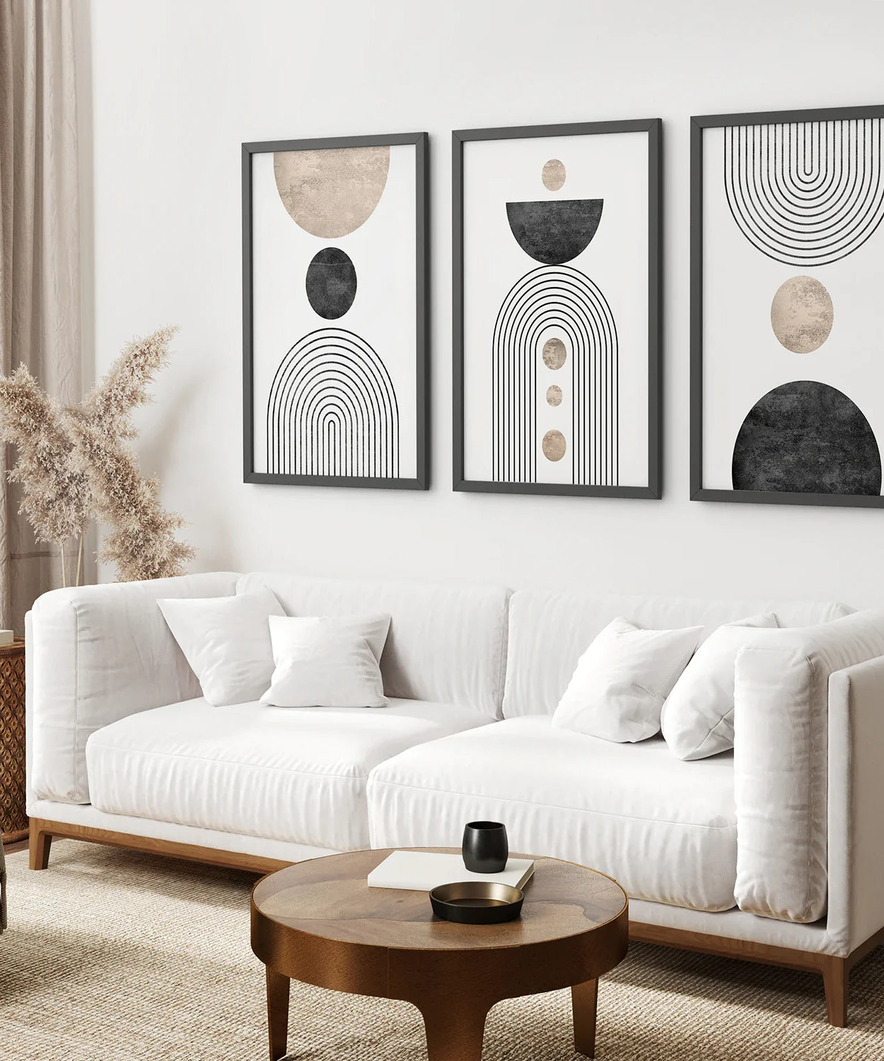 Minimalistisches Wandkunst-Set – Moderne Kunstdrucke Schwarzer Regenbogen