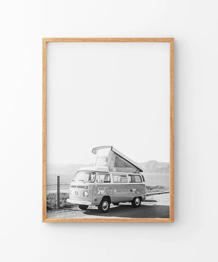 Schwarz-Weiß Hipster Van Poster. Sommerreise
