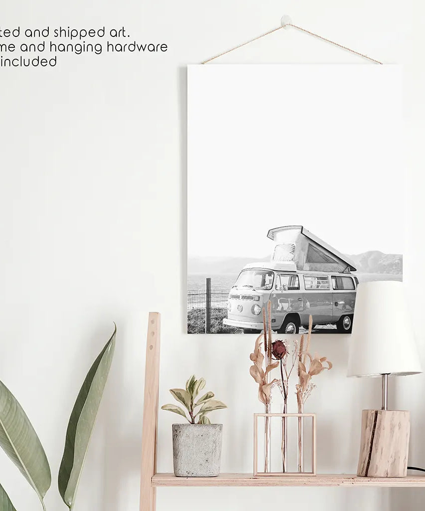 Schwarz-Weiß Hipster Van Poster. Sommerreise
