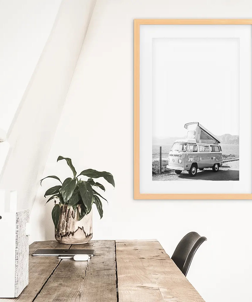 Schwarz-Weiß Hipster Van Poster. Sommerreise