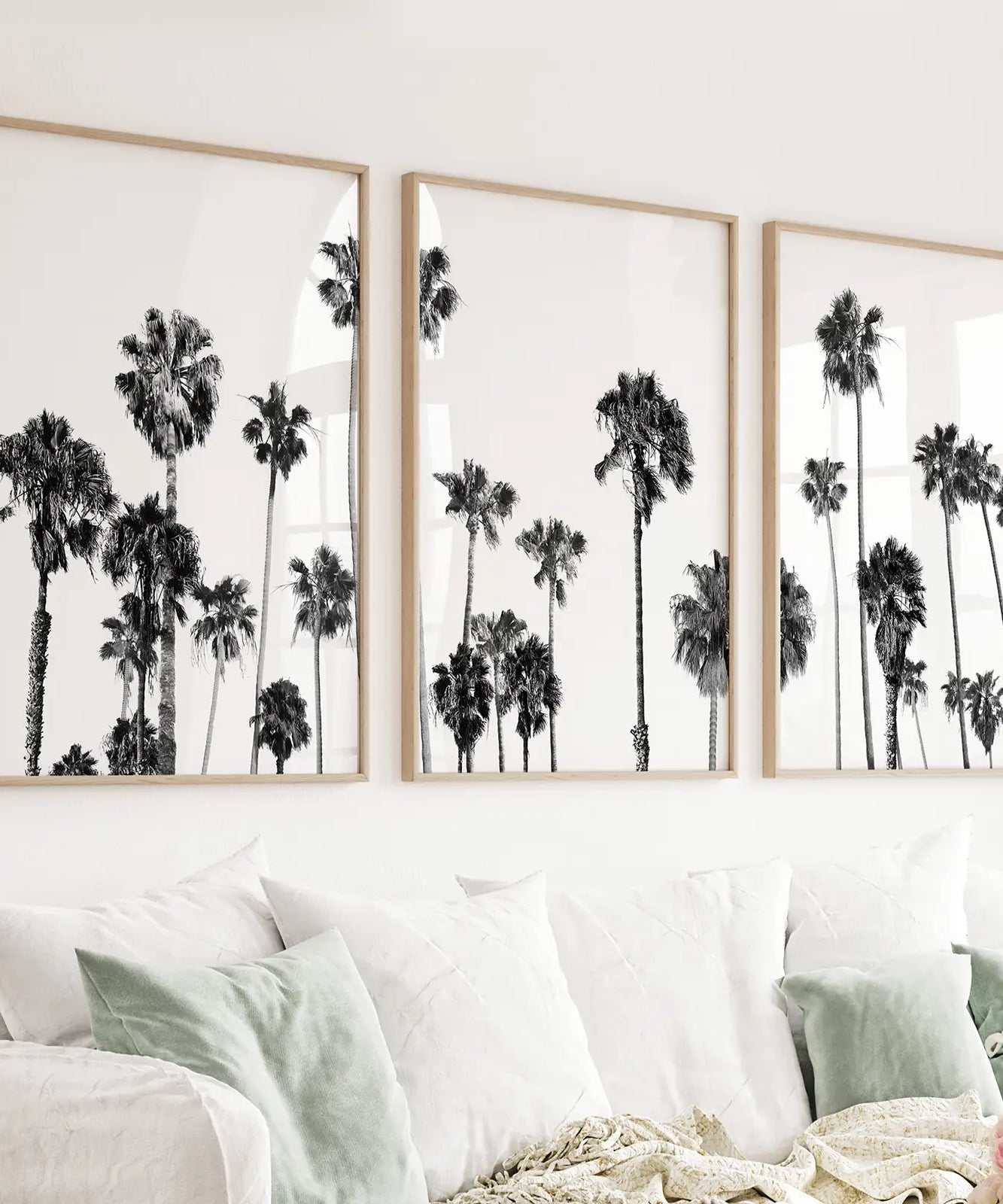 Black and White Palm Trees. Tropical Wall Art Set of 3 Prints