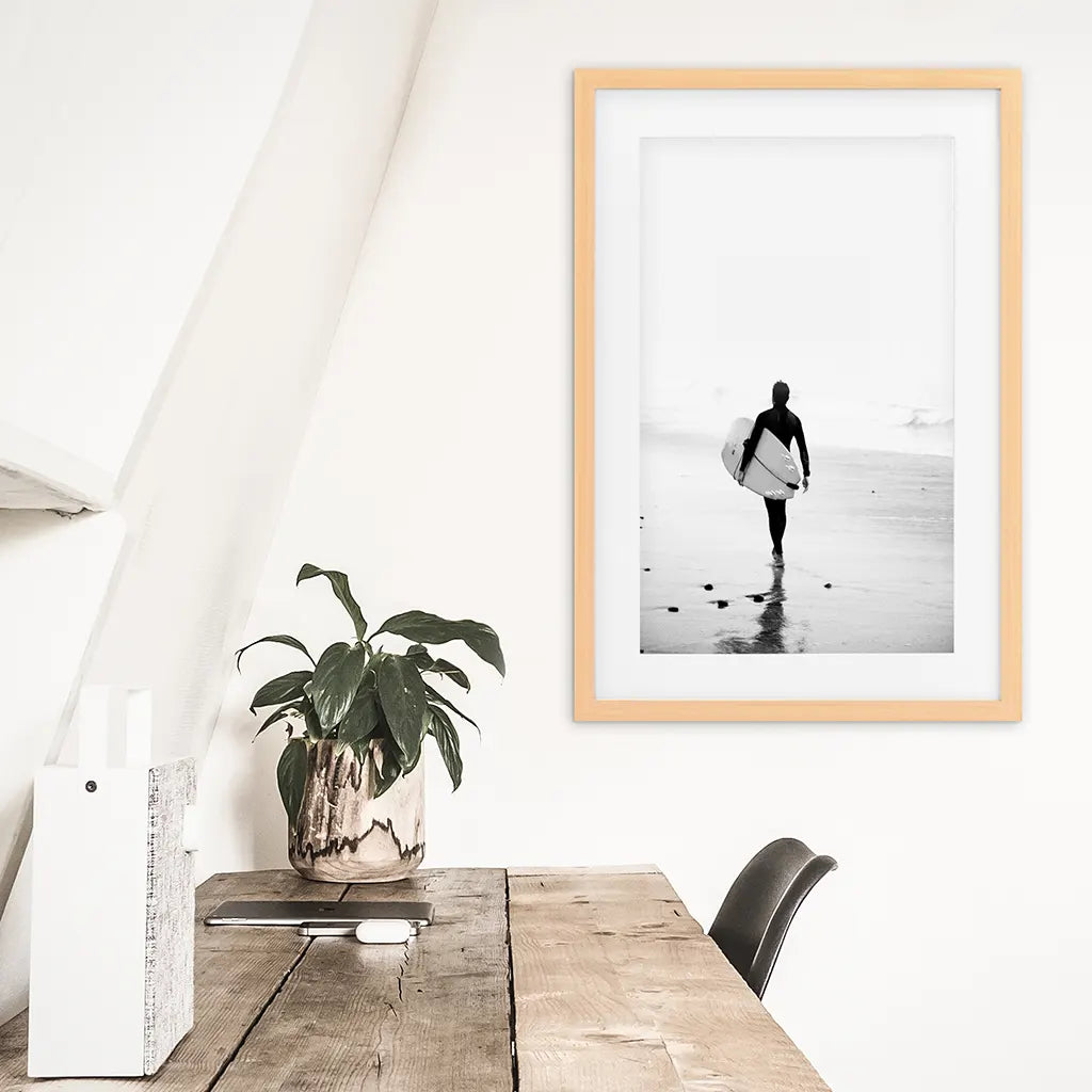 Black White Modern Surfer Photo. Coastal Style Print