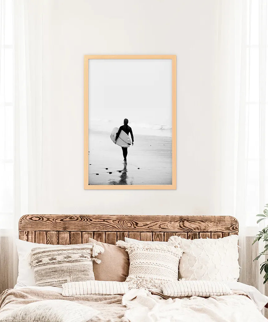 Schwarz Weiß Modernes Surfer-Foto. Druck im Küstenstil