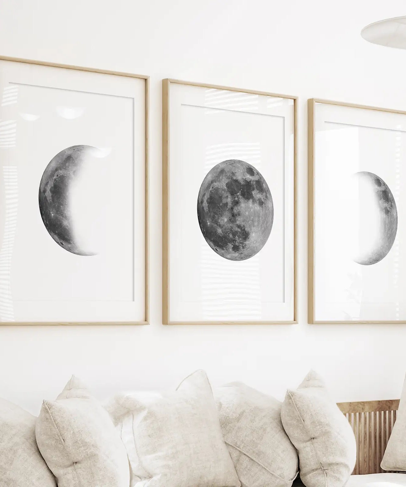 Black White MInimalist Moon Phases Wall Art. Set of 3 Prints