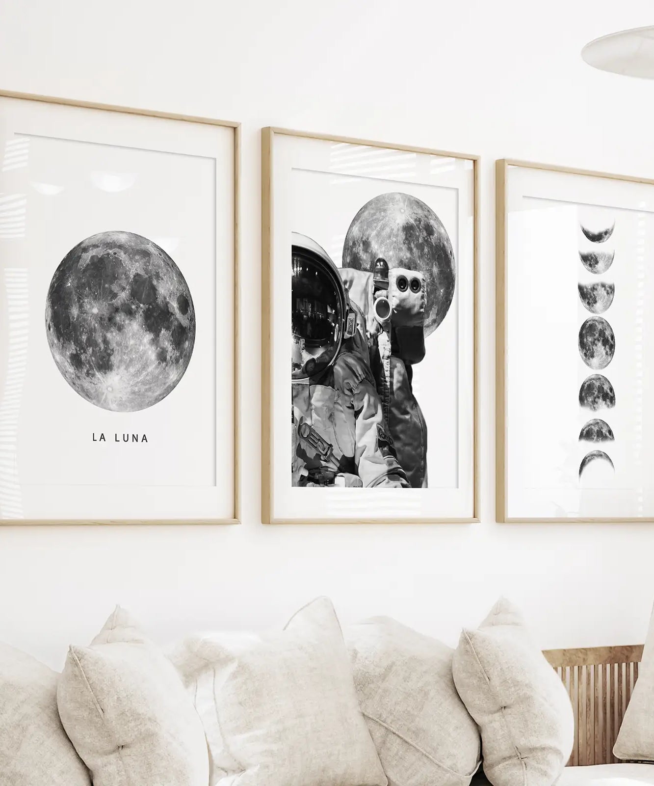 Modern Black White Moon Phases Wall Art Set of 3