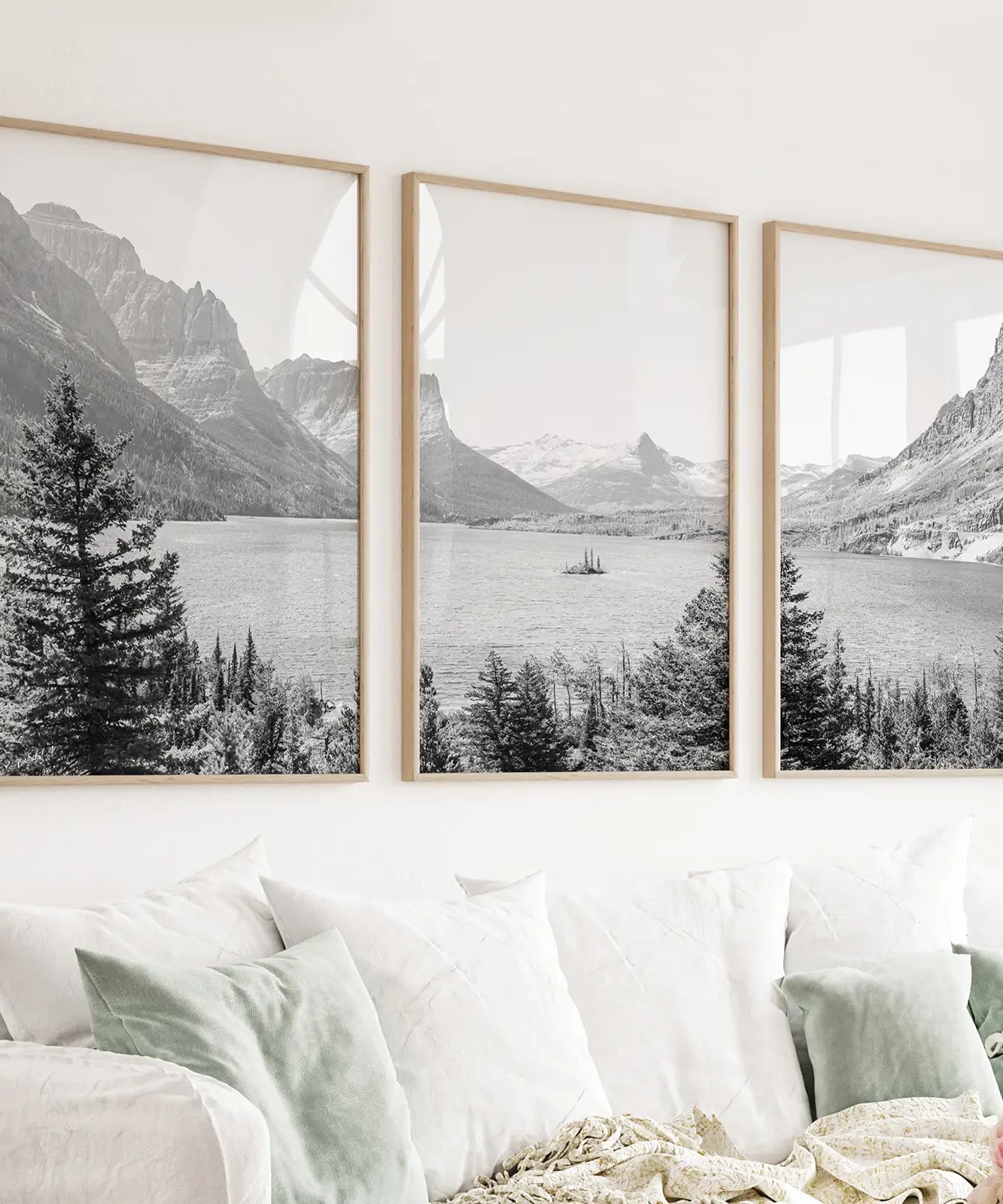 Glacier National Park. US Black White Mountain Lake Prints