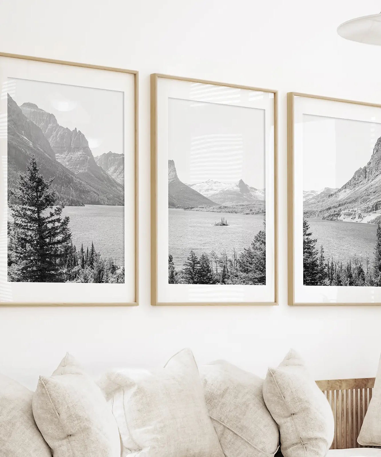 Glacier National Park. US Black White Mountain Lake Prints