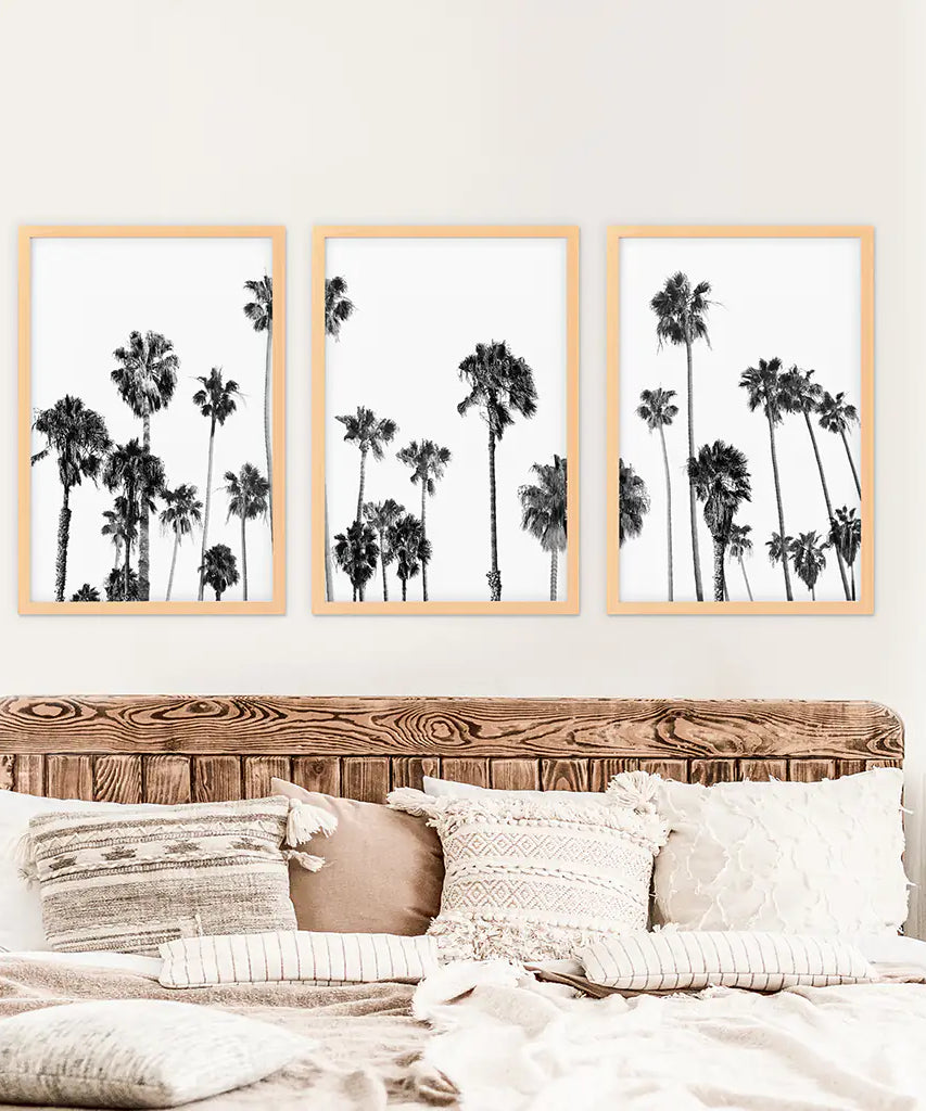 Black and White Palm Trees. Tropical Wall Art Set of 3 Prints