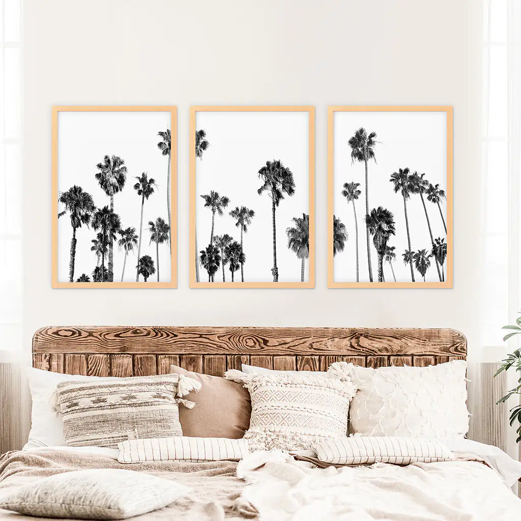 Black and White Palm Trees. Tropical Wall Art Set of 3 Prints