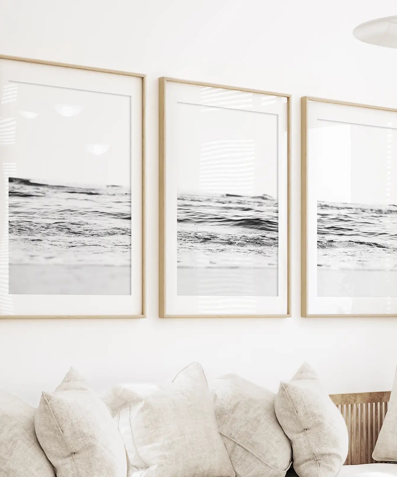 Black White Minimalist Beach Wave Wall Art. 3 Piece Decor