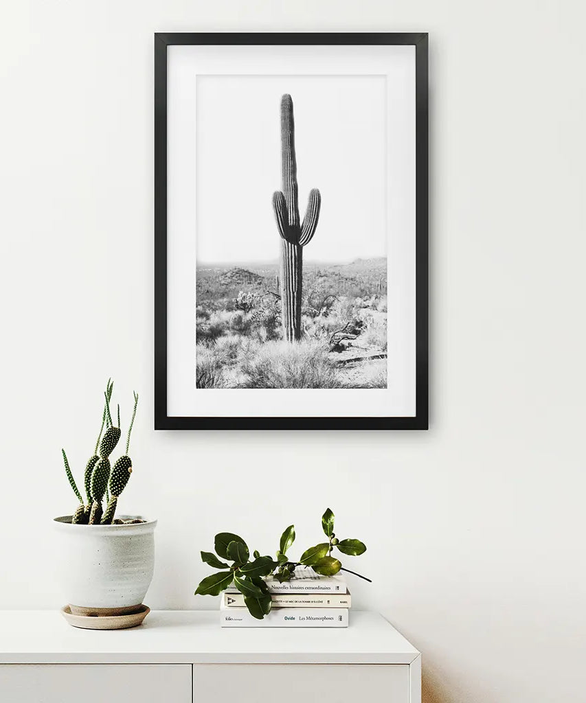Saguaro-Kaktus-Druck. Schwarz-Weiß Arizona Wüste Natur
