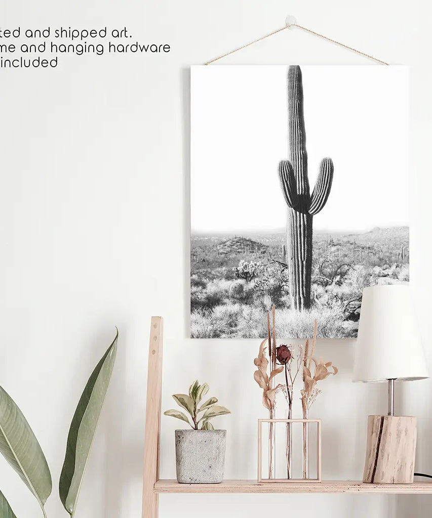 Saguaro-Kaktus-Druck. Schwarz-Weiß Arizona Wüste Natur