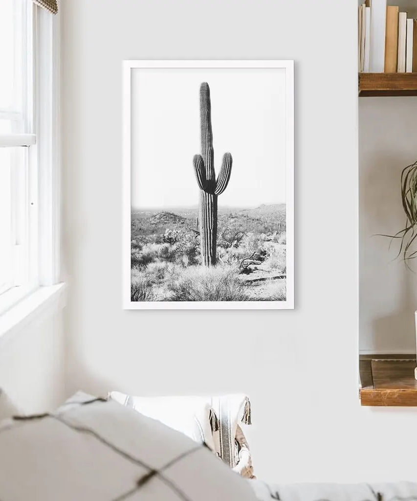 Saguaro-Kaktus-Druck. Schwarz-Weiß Arizona Wüste Natur
