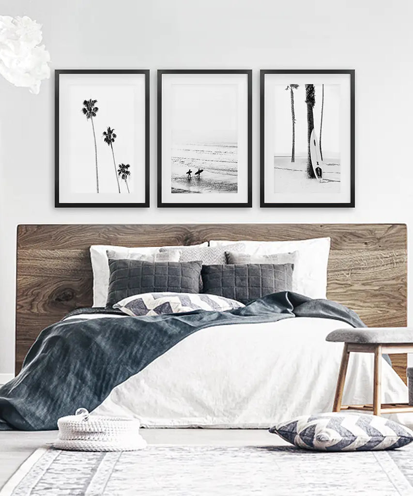 Modern Black White Ocean Surfing Wall Art Set