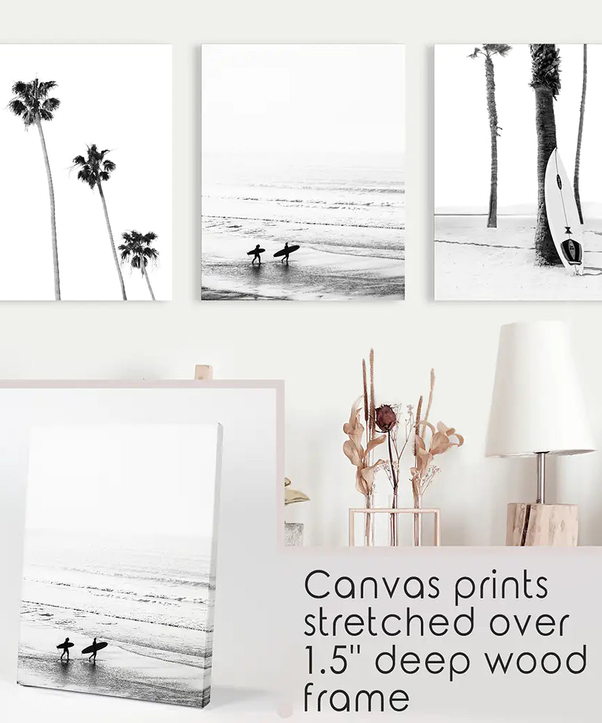 Modern Black White Ocean Surfing Wall Art Set