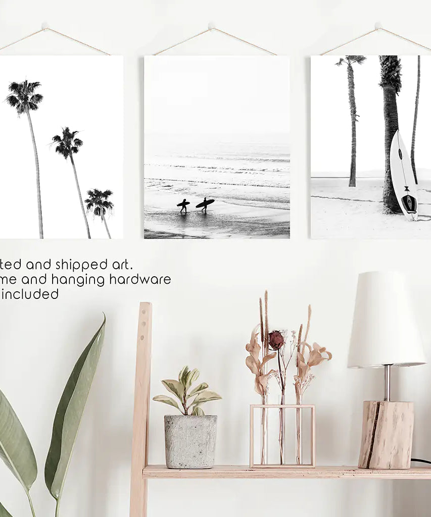 Modern Black White Ocean Surfing Wall Art Set