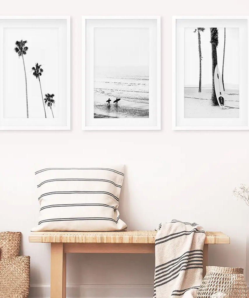 Modern Black White Ocean Surfing Wall Art Set