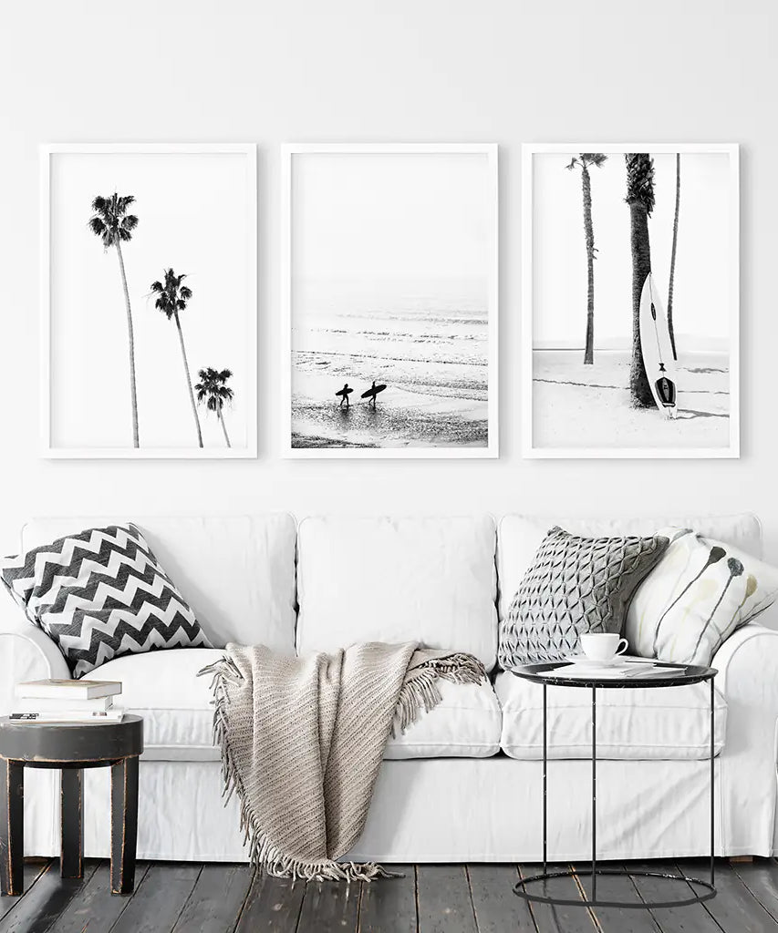 Modern Black White Ocean Surfing Wall Art Set