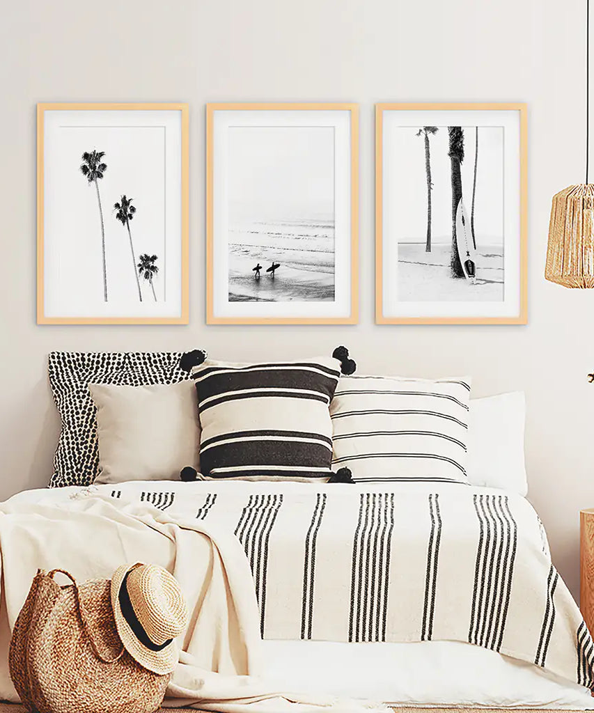Modern Black White Ocean Surfing Wall Art Set