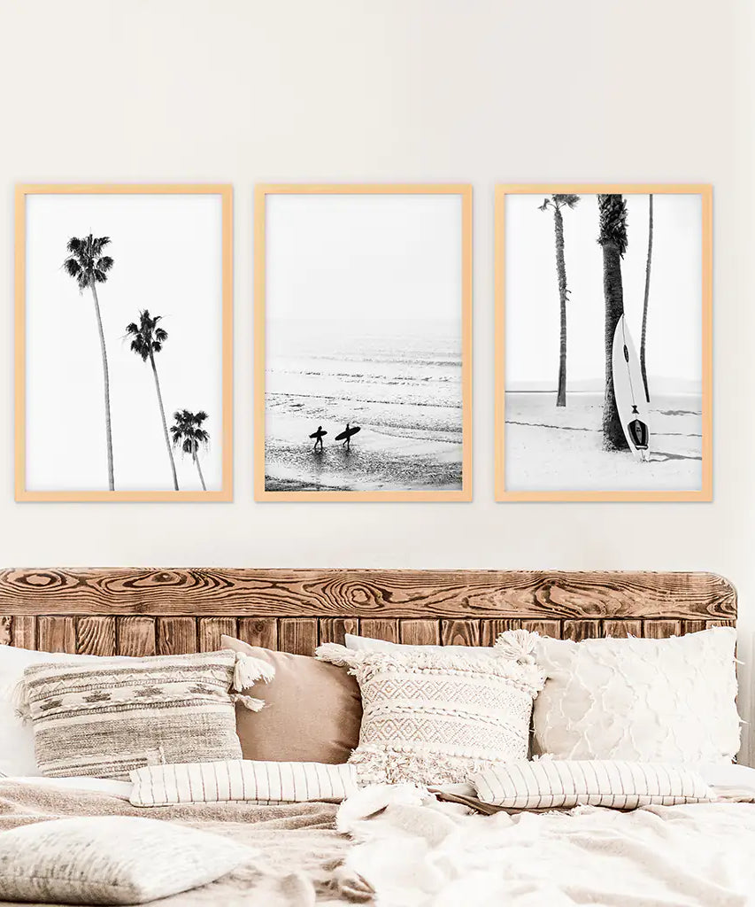 Modern Black White Ocean Surfing Wall Art Set