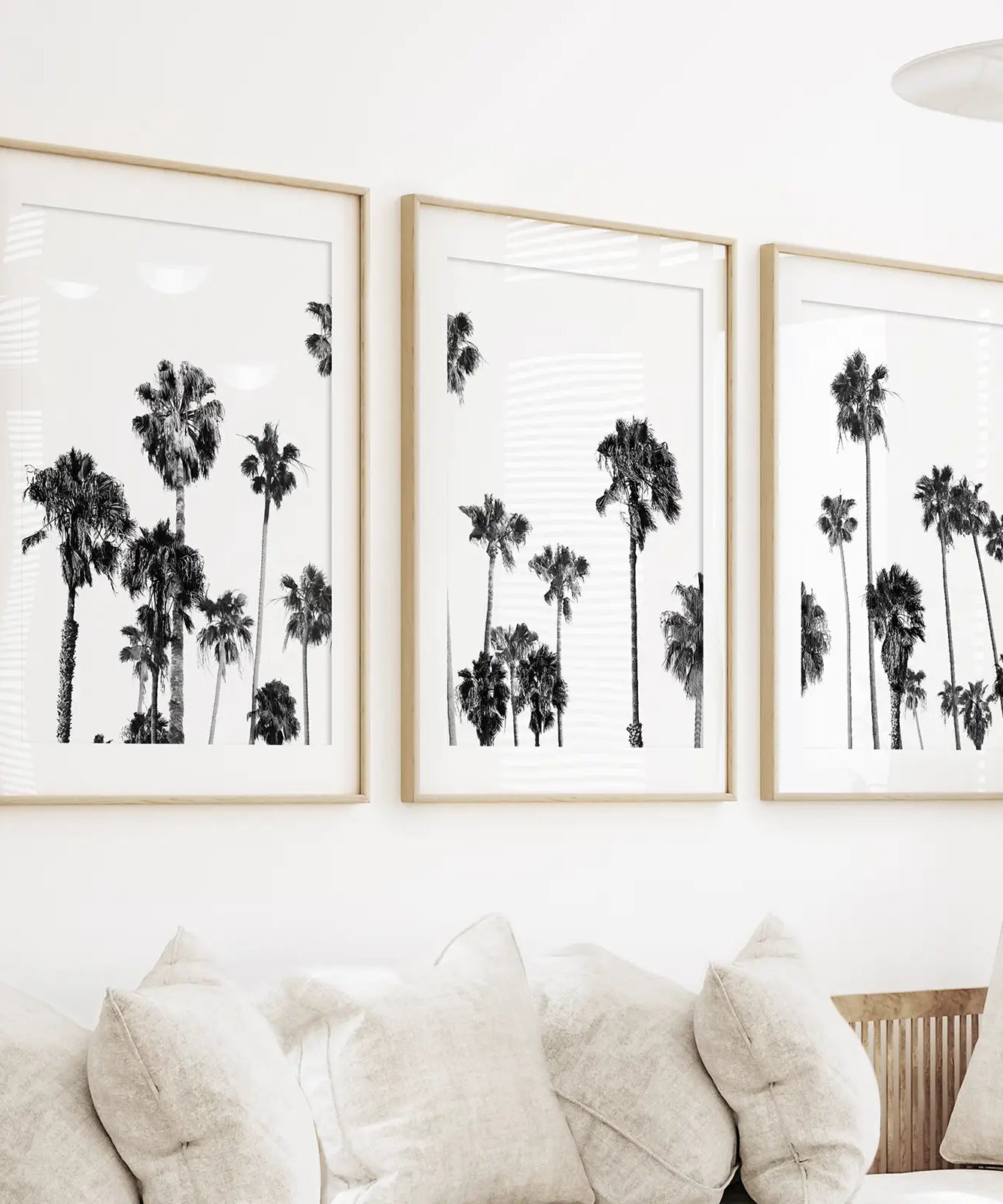 Black and White Palm Trees. Tropical Wall Art Set of 3 Prints