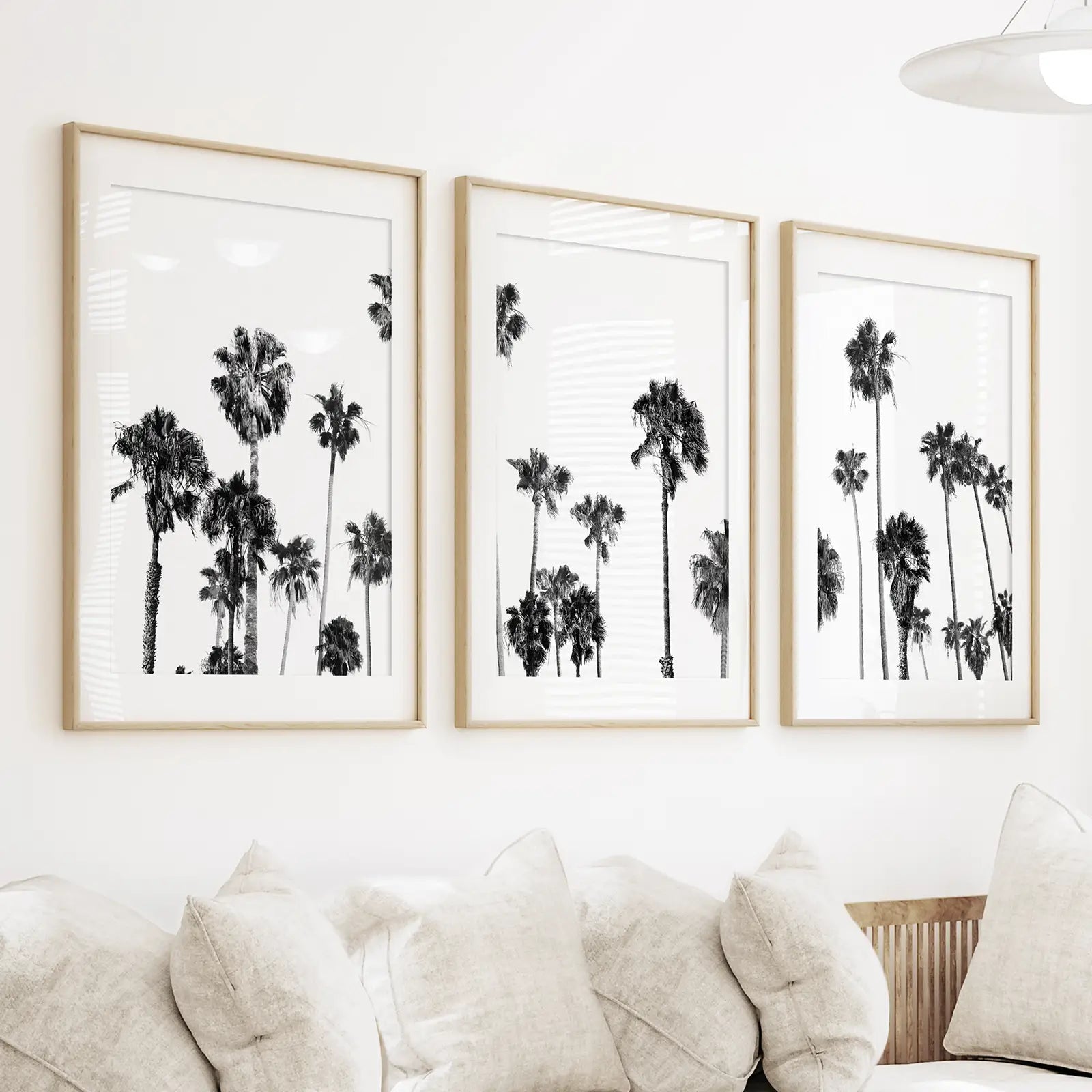 Black and White Palm Trees. Tropical Wall Art Set of 3 Prints