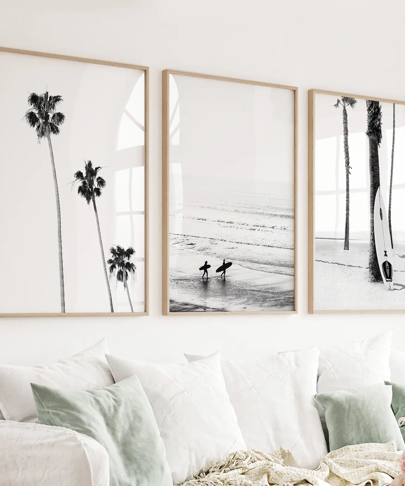 Modern Black White Ocean Surfing Wall Art Set