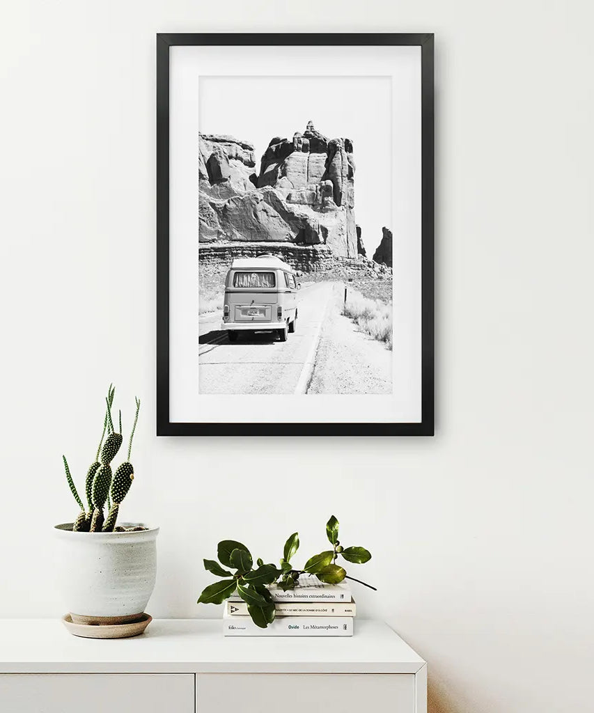 Schwarz Weiß Van Camper Poster. Utah Nationalpark Wandkunst