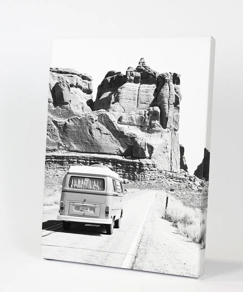 Schwarz Weiß Van Camper Poster. Utah Nationalpark Wandkunst