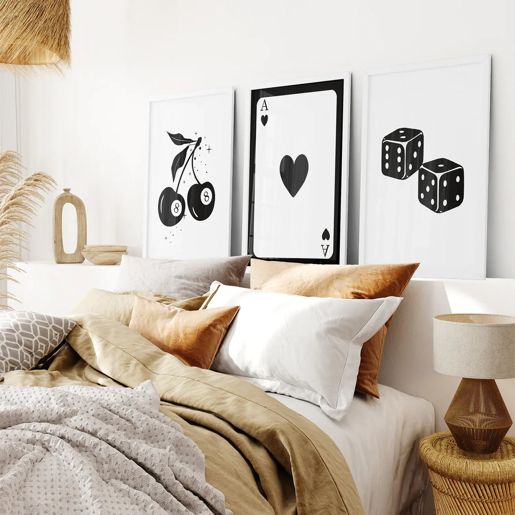 Set of Three Piece Playing Cards Black and White Decor
