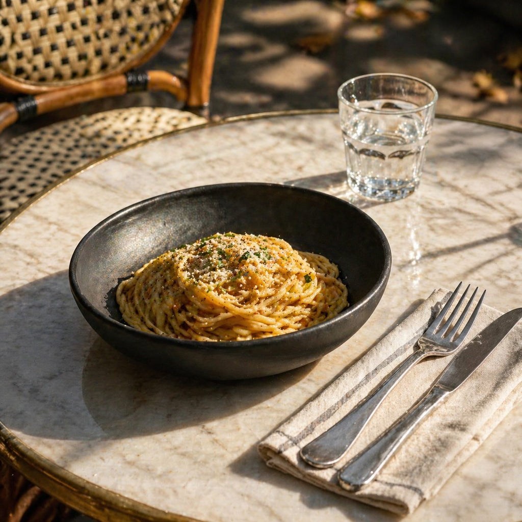 Black Matte Stoneware Pasta Bowl