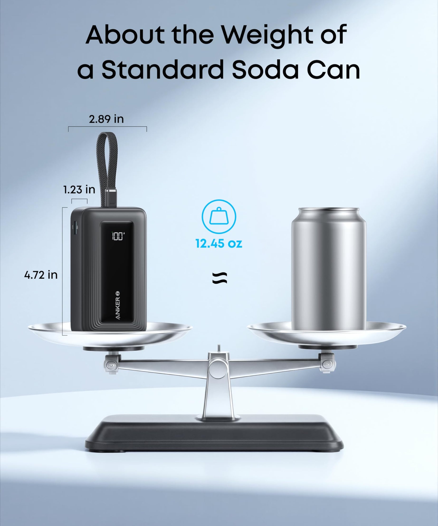 Anker Zolo Power Bank (10K, 30W) with a 5.4-inch (13.7 cm) built-in USB-C cable.