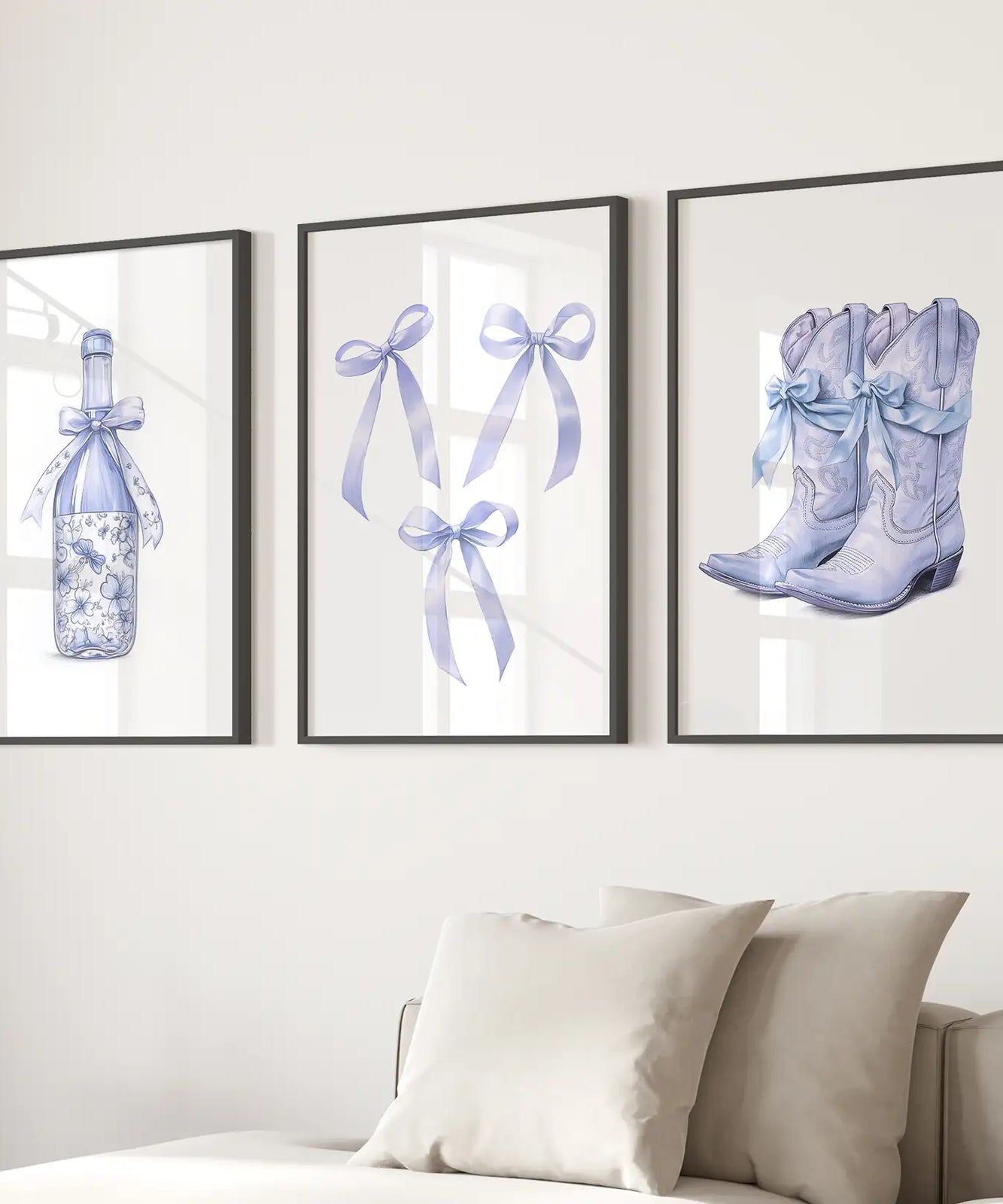 Trendige blaue Schleifen mädchenhaft Wandkunst 3er-Set Druck