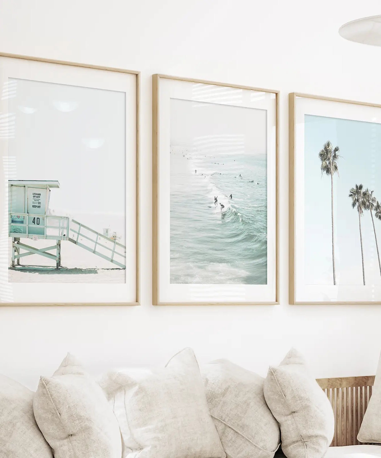 California Coastal Set of 3 Prints. Lifeguard, Surfers, Palms
