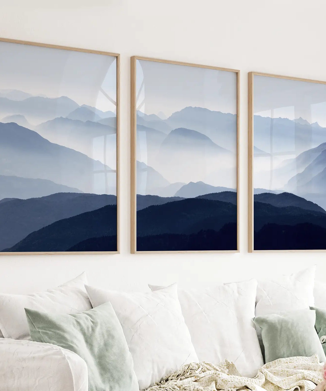 Blue Misty Mountain Scenery. Set of 3 Prints