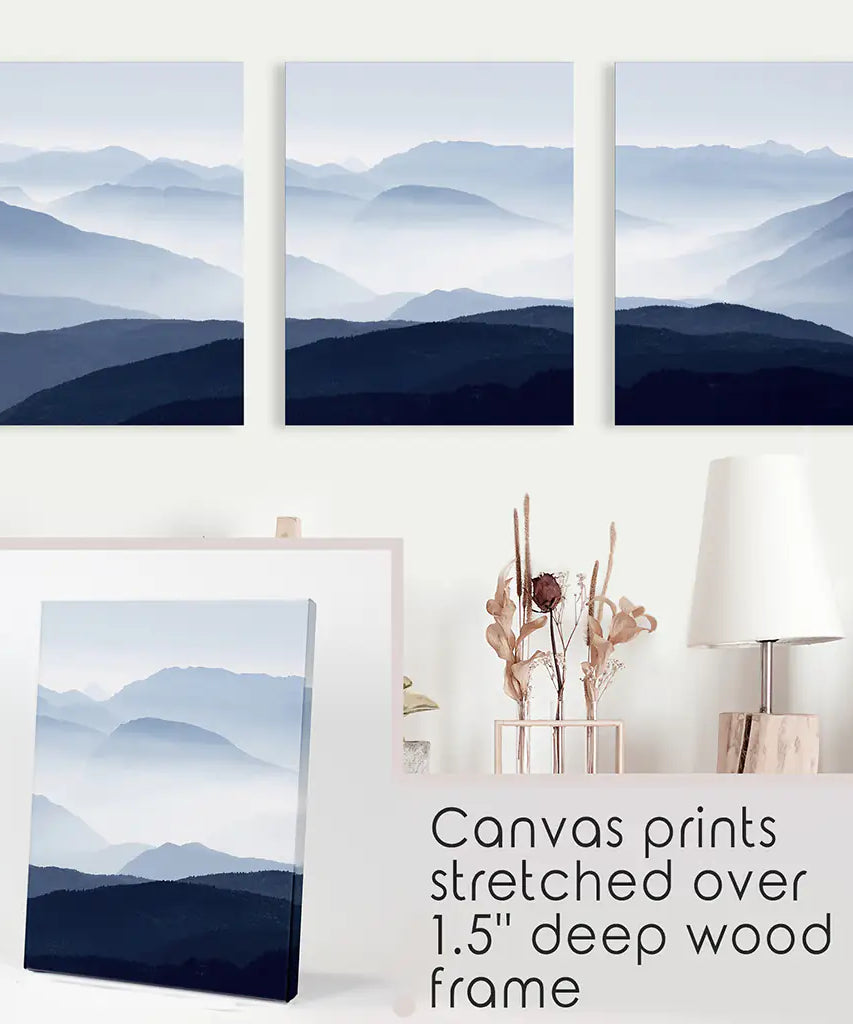 Blue Misty Mountain Scenery. Set of 3 Prints