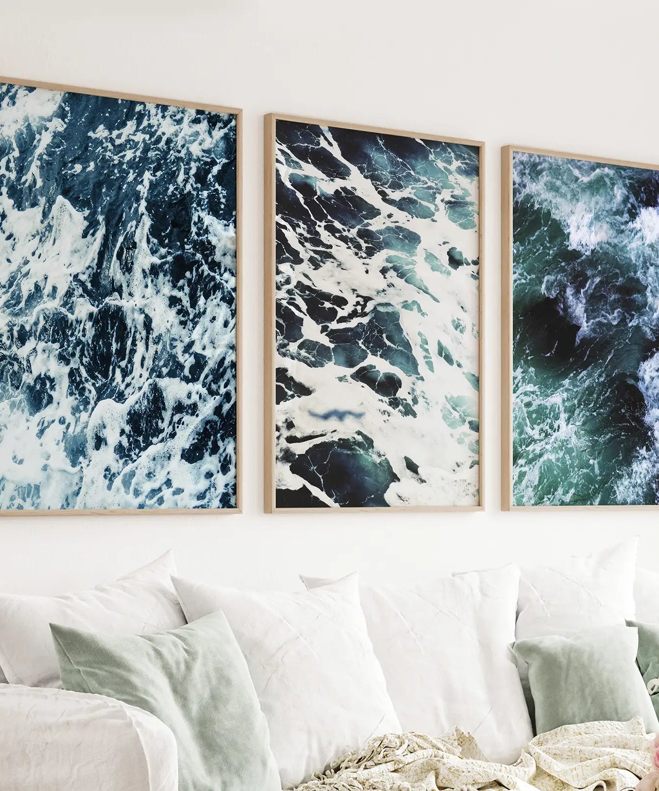 Blue Green Ocean Waves 3 Piece Wall Art