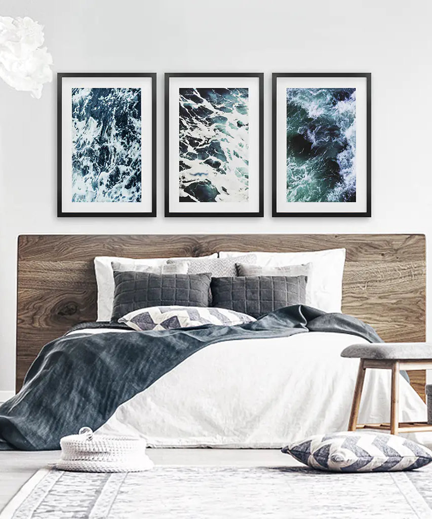 Blue Green Ocean Waves 3 Piece Wall Art